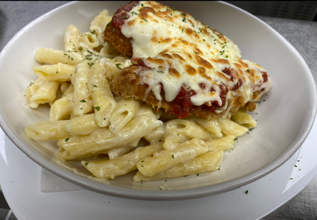 Photo of chicken parmesan penne